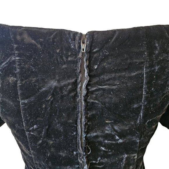 90s 6 Petite Black Velvet Off Shoulder Cocktail Dress Embellished - Picture 8 of 12